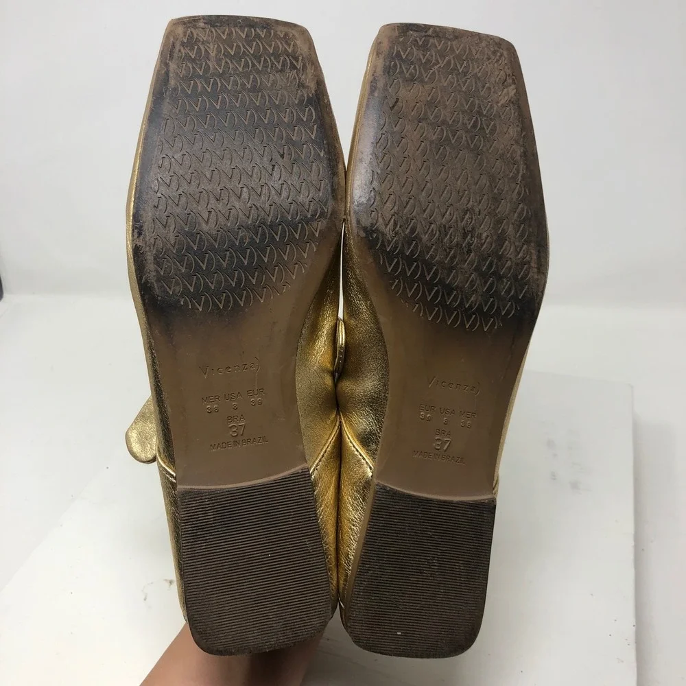 Vicenza Ballet Flats 8 Womens Gold Metallic Square Toe Knotted Strap Leather